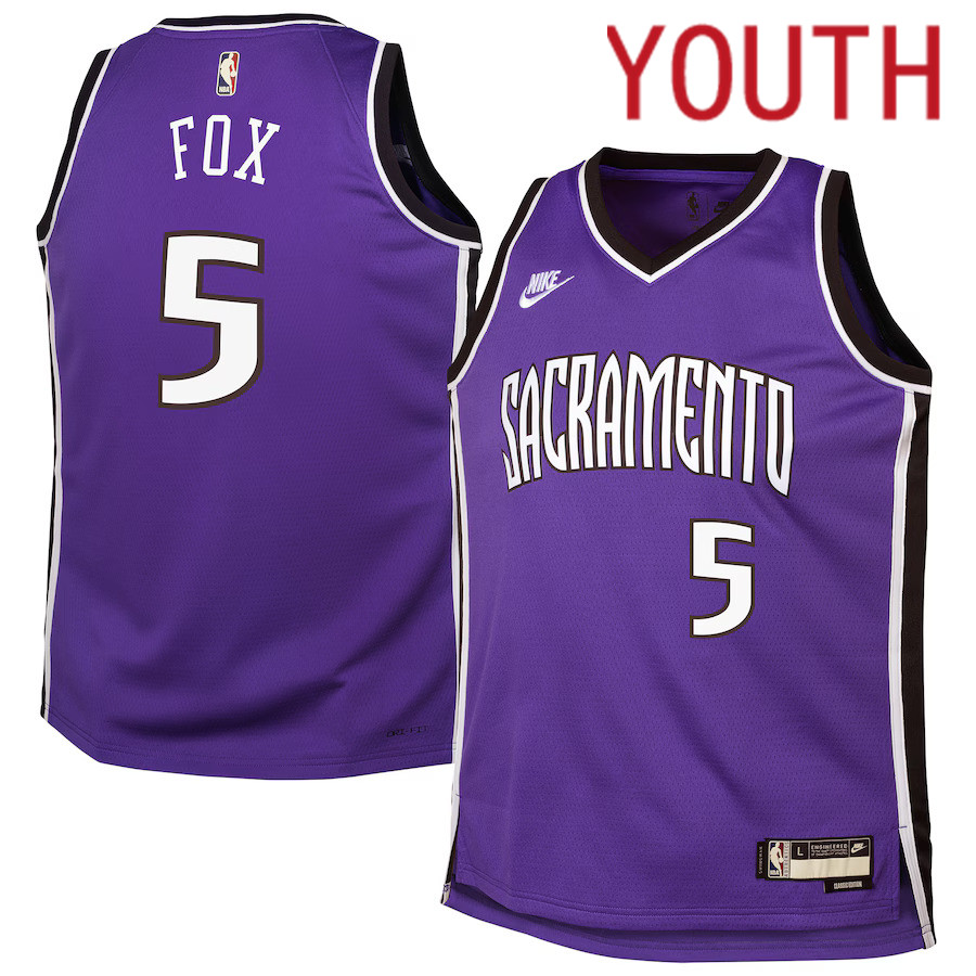 Youth Sacramento Kings #5 De Aaron Fox Nike Purple 2024-25 Swingman NBA Jersey->youth nba jersey->Youth Jersey